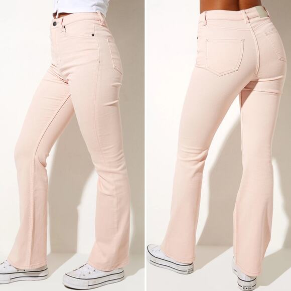 Motel Rocks BOOTLEG JEANS IN BLUSH Medium Light Pink Bootcut Flare Leg Stretch - Picture 3 of 16